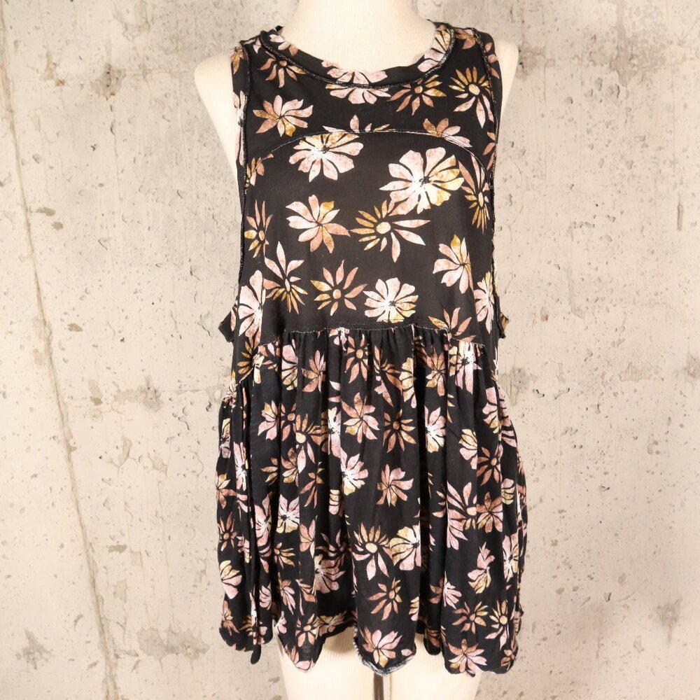 Free People Tiered Mini Dress Size XS Black Flower Print